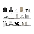 Modern Home Stylish Inflatable Decor Accessories Displayed On White Shelves 3d model