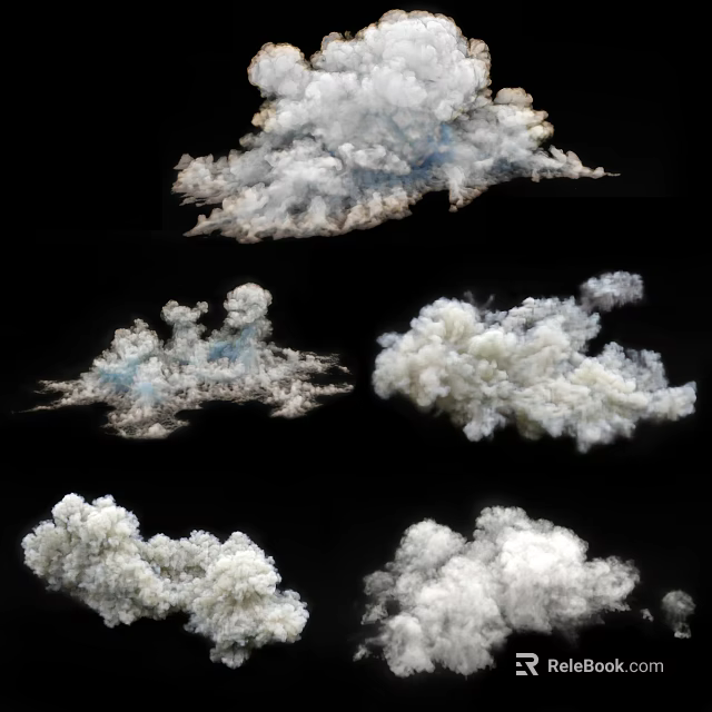 Various Cloud Shapes White And Blue Clouds On Black Background Different Textures And Forms 3d model