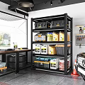 Organized Garage Space With Metal Shelving Units Storage Bins And Tool Supplies 3d model