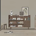 Modern Wooden Bookcase With Open Shelves Books Decorative Items Sculpture And Framed Art On Top
