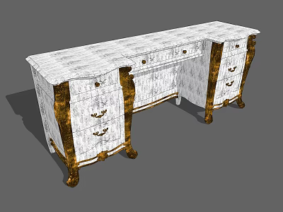 Elegant White Office Desk with Gold Accents and Multiple Drawers Classical Design 3d model