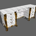 Elegant White Office Desk with Gold Accents and Multiple Drawers Classical Design