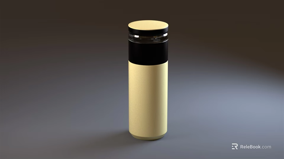 Simple Modern Cylindrical Cup With Beige Body And Black Lid Design 3d model 
