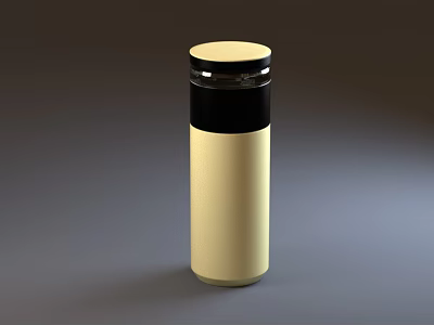 Simple Modern Cylindrical Cup With Beige Body And Black Lid Design 3d model