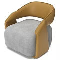 Modern Single Sofa With Gray Fabric Cushion And Brown Leather Armrest
