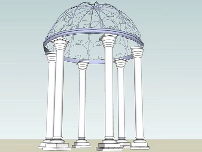 Ornate Dome Pavilion Structure With Intricate Ironwork And White Columns 3d model