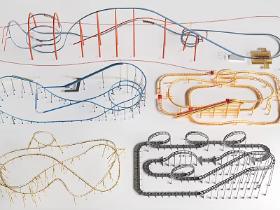 Colorful Amusement Ride Tracks With Multiple Curved Layouts And Connecting Parts 3d model