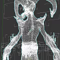 Mythical Demon Creature with Curved Horns Green Skin Sharp Teeth Tattoos Purple Pants and Claws