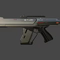 Futuristic Rifle With Sleek Black Metallic Design Glowing Red Accents Ergonomic Grip And Magazine