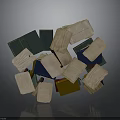 Stacked Old Books With Various Colored Covers And Scattered Paper Pages