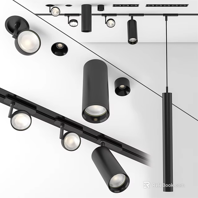 Modern Black Adjustable LED Recessed Downlights And Track Spotlights For Home Interior 3d model 