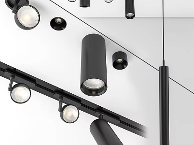 Modern Black Adjustable LED Recessed Downlights And Track Spotlights For Home Interior 3d model