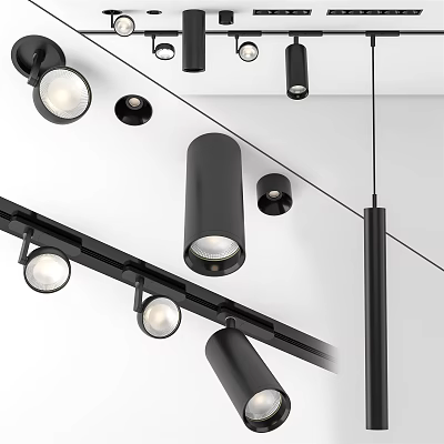 Modern Black Adjustable LED Recessed Downlights And Track Spotlights For Home Interior 3d model