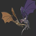 Two Reptiles With Brown And Purple Textured Wings Flying Dynamically