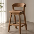 Wooden Bar Stool Simple Modern Design With Natural Light White Curtains And Plant