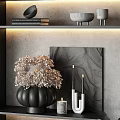 Modern Storage Shelf Unit With Layered Design Books Decorative Vase And Ambient Lighting