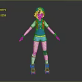 Game Movie Character With Blue Hair Blue Cap Red Vest And Red Roller Skates
