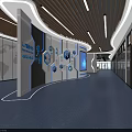 Modern Corridor Interior With Blue Tech Icons World Map Blue Screen And Glass Doors