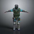 Tactical 3D Military Character With Armored Vest Helmet And Blue Arm Stripes Standing