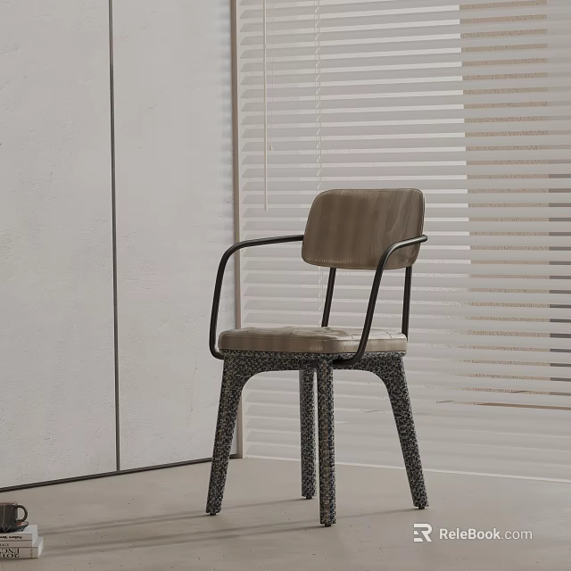 Modern Dining Chair With Armrest And Velvet Upholstered Seat On Metal Legs 3d model 