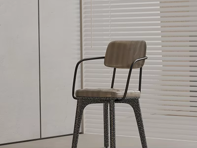 Modern Dining Chair With Armrest And Velvet Upholstered Seat On Metal Legs 3d model