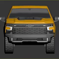 Yellow Modern Pickup Truck With Black Accents Large Tires And Reflective Surface