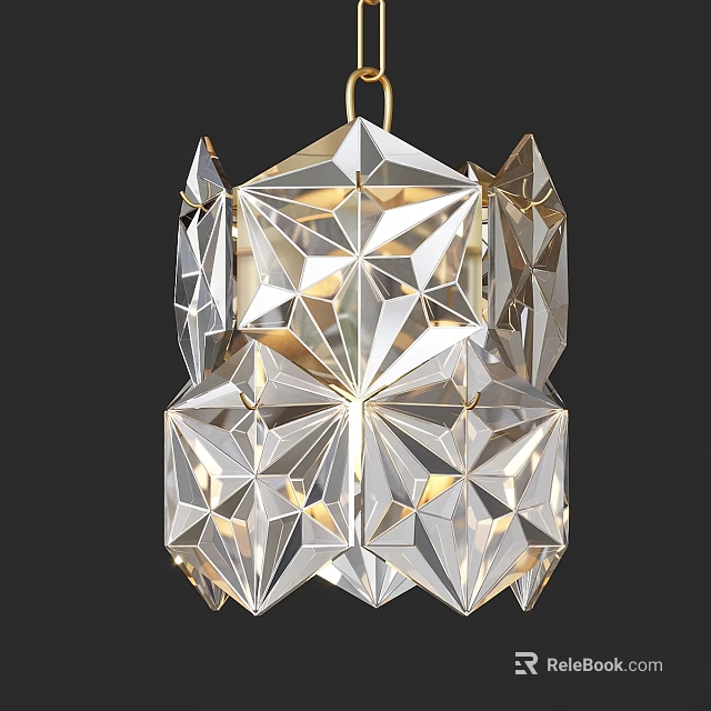 Geometric Crystal Chandelier With Faceted Design And Gold Accents For Modern Spaces 3d model 