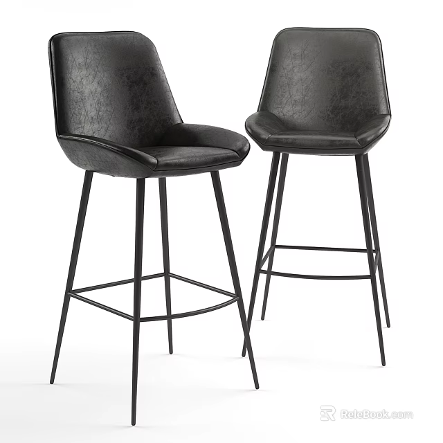 Modern Black Leather Bar Stools With Stylish Metal Legs And Comfortable Design 3d model 