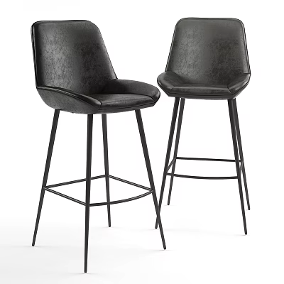 Modern Black Leather Bar Stools With Stylish Metal Legs And Comfortable Design 3d model