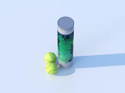 Essential Sports Equipment Set With Yellow Tennis Balls And Cylindrical Container 3d model