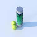 Essential Sports Equipment Set With Yellow Tennis Balls And Cylindrical Container