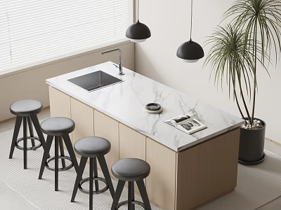 Bar Table and Chair Marble Bar Table and Chair Chandelier Tableware Ornaments Plant Ornaments Carpet 3d model