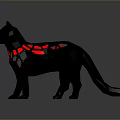 Black Cat Figure With Low Poly Design And Red Glowing Cracked Patterns