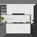 Modern Kitchen Interior With White Cabinets Black Appliances And Tiled Backsplash