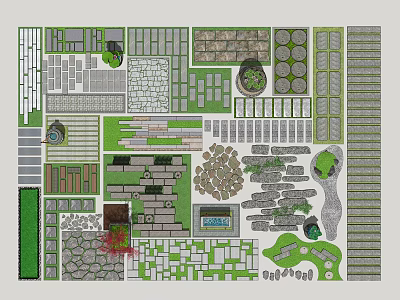 Stepping Stones Garden Landscape Design With Natural Stone Path And Various Patterns 3d model