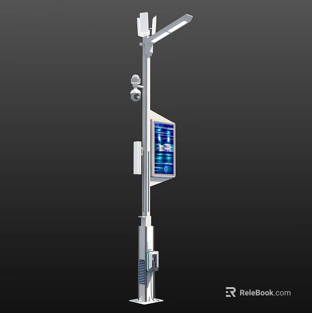 Smart Outdoor Street Light With Blue Display Screen And Two Cameras On Pole 3d model 