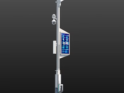 Smart Outdoor Street Light With Blue Display Screen And Two Cameras On Pole 3d model