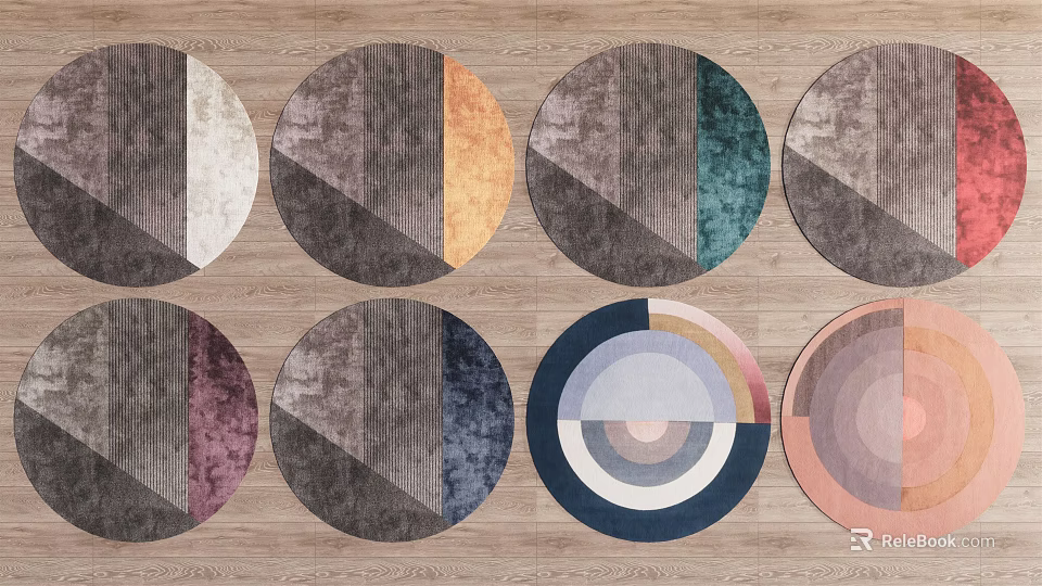 Stylish Round Rugs with Geometric Patterns and Colorful Designs for Home Interior Decor 3d model 