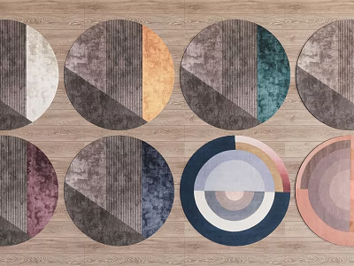 Stylish Round Rugs with Geometric Patterns and Colorful Designs for Home Interior Decor 3d model