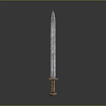 Ancient Decorative Sword With Engraved Blade And Intricate Gold Hilt Design