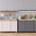 Stylish Aquarium Fish Tanks With White And Gray Cabinets Colorful Fish And Plants