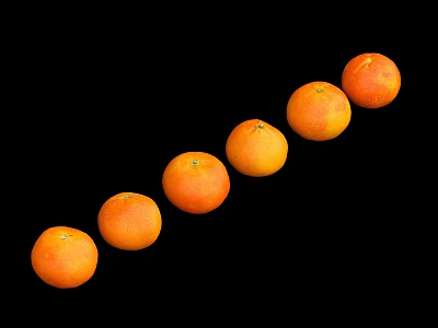Vibrant Fresh Ripe Oranges Arranged in a Row on Black Background 3d model
