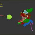 Black Cartoon Creature Character With Red Nose Sharp Teeth Holding Weapon Near Yellow Tennis Ball