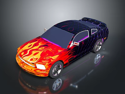 Sleek Sports Car With Vibrant Red Orange Flame Design And Black Exterior 3d model