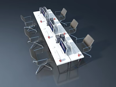 Modern Swing Door in Conference Room with Meeting Table Chairs and Computers 3d model