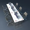 Modern Swing Door in Conference Room with Meeting Table Chairs and Computers