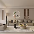 Modern Living Room With TV Cabinet Coffee Table Beige Sofa And Floor To Ceiling Window