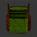 Comfortable Green Padded Chair With Red Wooden Armrests And Legs