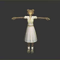 Game and Movie Character Pink Twin Ponytails White Dress Blue Stripes Yellow Belt Arms Outstretched