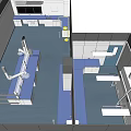 Modern Laboratory Interior With White Fume Hoods Blue Flooring White Walls And Cabinets